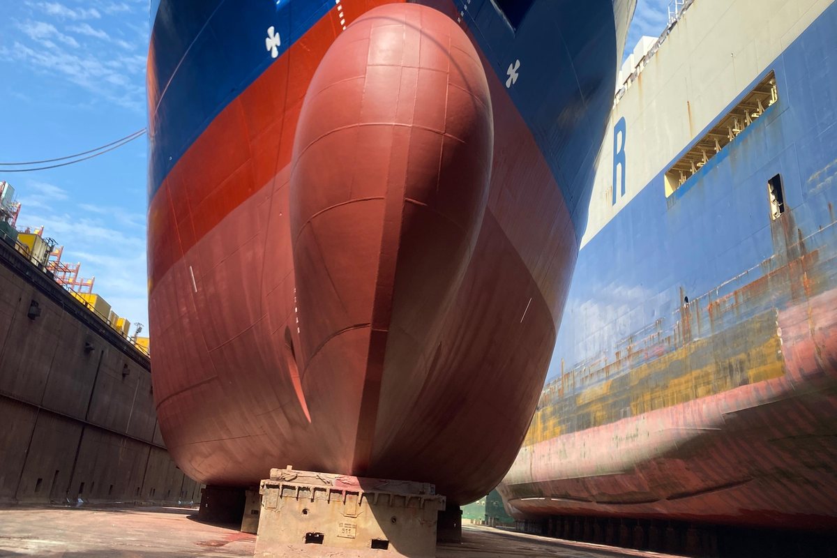 Merchant ship in dry dock
